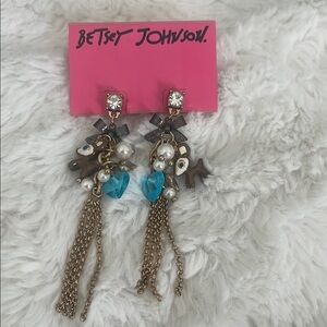 Betsey Johnson Gold and Blue Dangle Earrings